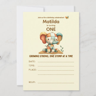 Patchwork Elephant “Growing Strong” Invitation
