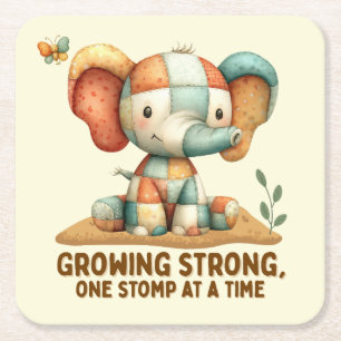 Patchwork Elephant “Growing Strong Square Paper Coaster