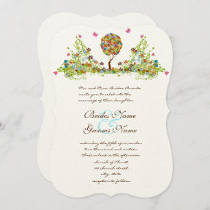 Patchwork Enchanted Forest Tree Wedding Invitation