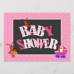 Patchwork Fleur de Lis Crawfish Baby Shower Girl Invitation