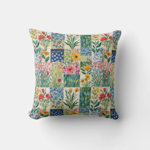Patchwork Floral Botanical Garden Flowers Pretty Cushion