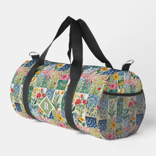 Patchwork Floral Botanical Garden Pretty Colourful Duffle Bag (Right Corner)