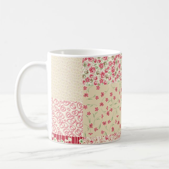 Patchwork Floral: Hand Drawn Ornaments. Coffee Mug (Left)