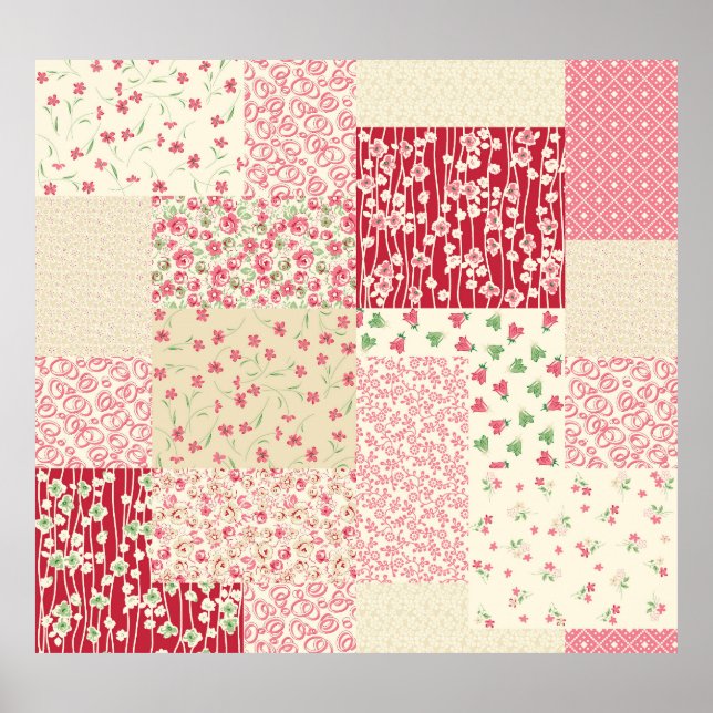 Patchwork Floral: Hand Drawn Ornaments. Poster (Front)
