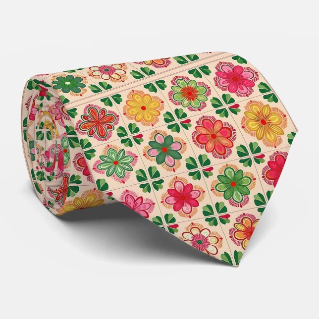Patchwork floral pattern tie (Rolled)