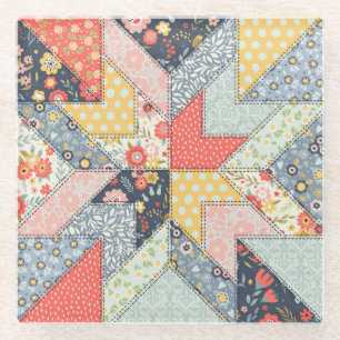 Patchwork Floral: Vintage Ornament Glass Coaster