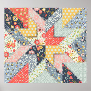Patchwork Floral: Vintage Ornament Poster