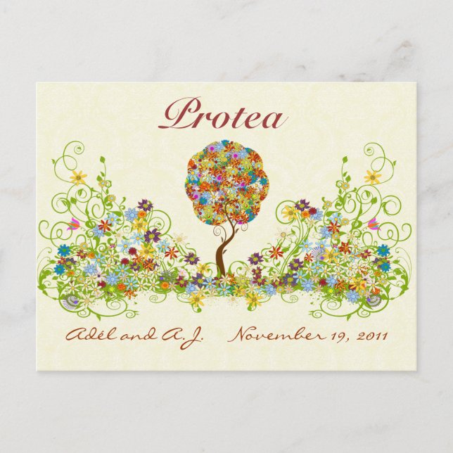 Patchwork Flower Love Tree Table Number/Names Postcard (Front)