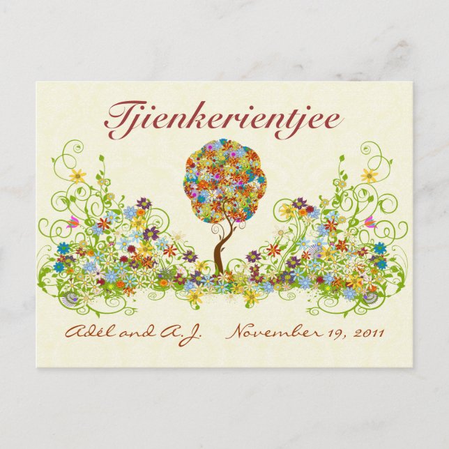 Patchwork Flower Love Tree Thank You Post Card (Front)
