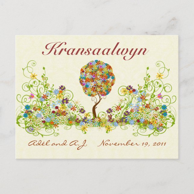 Patchwork Flower Love Tree Thank You Post Card (Front)