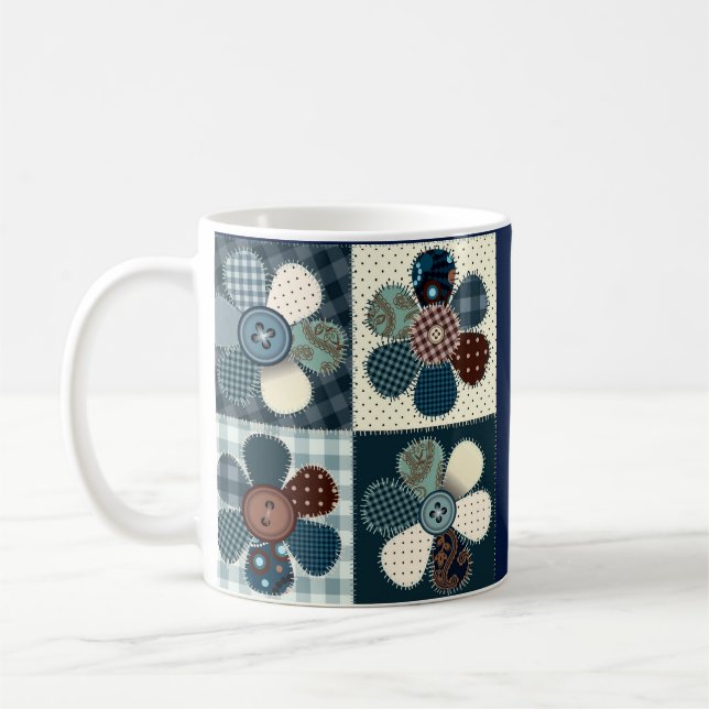 Patchwork Flowers Personalised Coffee Mug (Left)