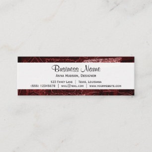 Patchwork, Flowers, Petals, Swirls - Red Mini Business Card