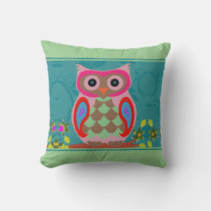 Patchwork Folk Art Owl and Dots Cushion