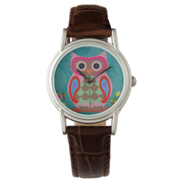 Patchwork Folk Art Owl Watch (Front)