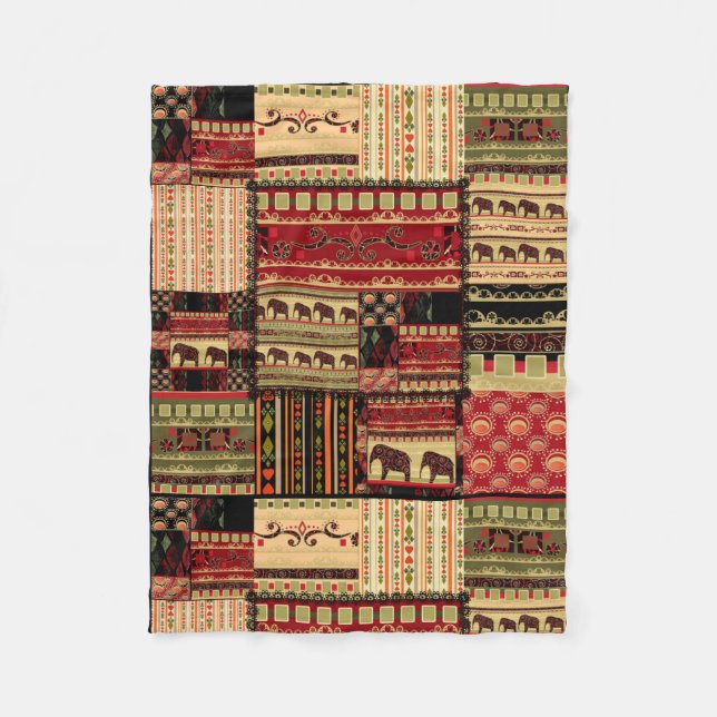 Patchwork folk fleece blanket (Front)