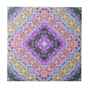 Patchwork folk retro ornamental decor violet gray ceramic tile