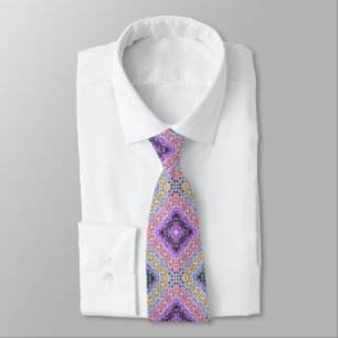 Patchwork folk retro ornamental decor violet grey tie