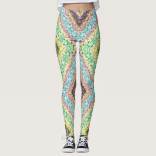 Patchwork folk retro ornamental decor yellow brigh leggings