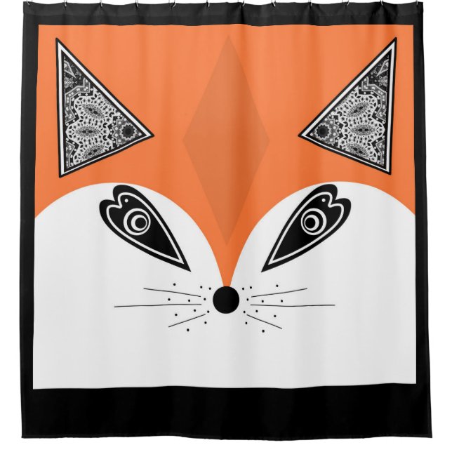 Patchwork Fox, applique Fox, Fox, children's Shower Curtain (Front)