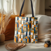Patchwork Geometric Autumn with Orange and Blue