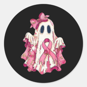 Patchwork Ghost Boo Breast Cancer Awareness Pink R Classic Round Sticker