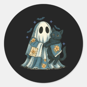 Patchwork Ghost Quilting Halloween Black Cat Classic Round Sticker