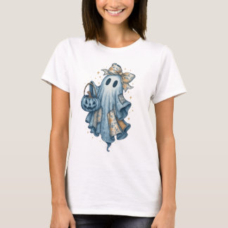 Patchwork Ghost with Floral Bow and Pumpkin T-Shirt