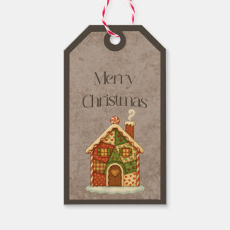 Patchwork Gingerbread House Christmas Gift Tag