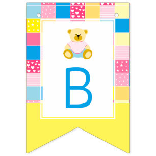 Patchwork Gold Bear, Baby Shower Bunting