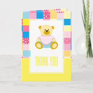 Patchwork Gold Bear, Baby Shower Thank You Card