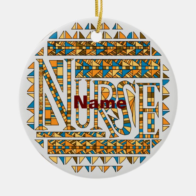 Patchwork gold nurse  ceramic ornament (Front)
