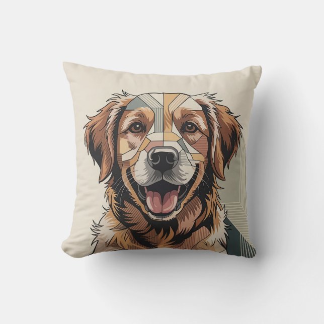 Patchwork Golden Retriever Warm Neutral Cushion (Front)