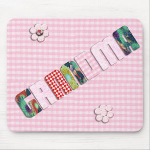 Patchwork 'Grandma' On Chequered Pink Mouse Pad