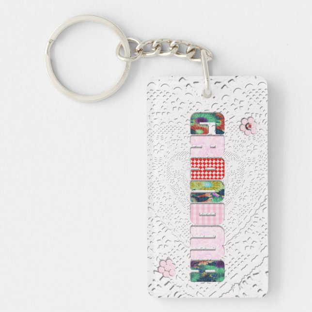 Patchwork 'Grandma' On Lace Key Ring (Front)