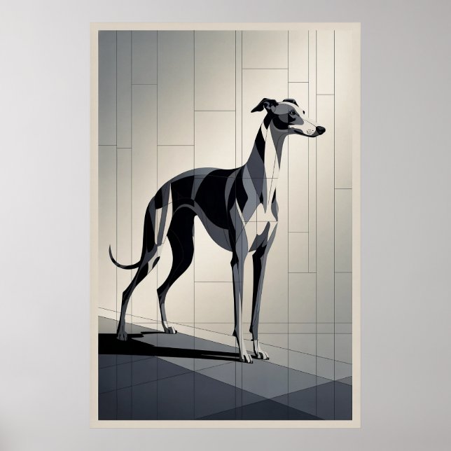 Patchwork Greyhound - Sleek Geometric Dog Poster (Front)