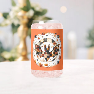 Patchwork Halloween Bat in Autumn Colours Can Glass