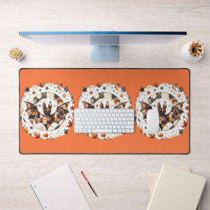 Patchwork Halloween Bat in Autumn Colours Desk Mat