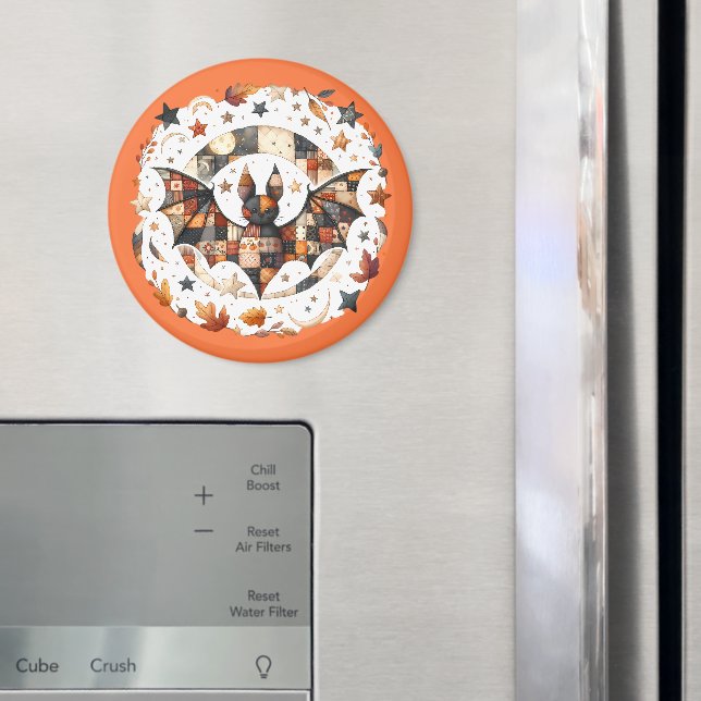 Patchwork Halloween Bat in Autumn Colours Magnet (In Situ (Fridge))