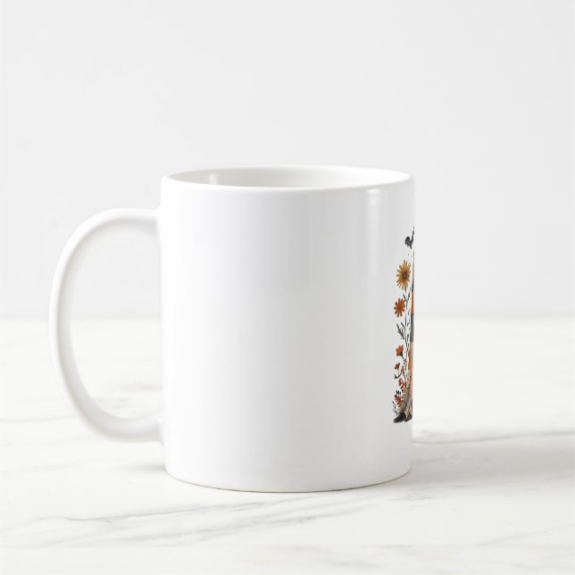 Patchwork Halloween Ghost and Cat , Retro Spooky F Coffee Mug (Left)