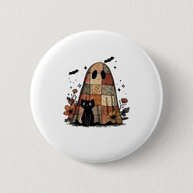 Patchwork Halloween Ghost black cat Essential T-Sh 6 Cm Round Badge (Front)
