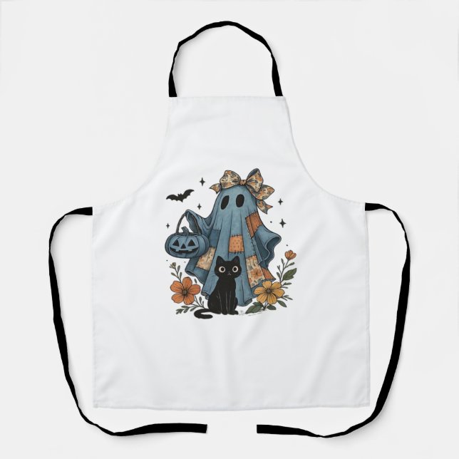 Patchwork Halloween Ghost black Cat Essential T-Sh Apron (Front)