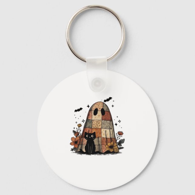 Patchwork Halloween Ghost black cat Essential T-Sh Key Ring (Front)