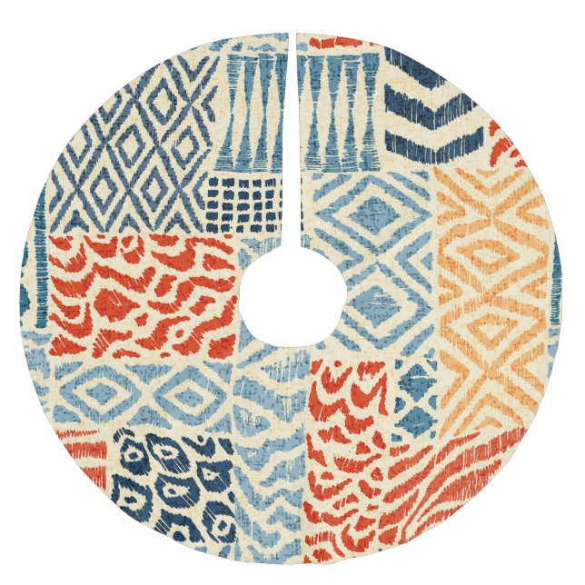 Patchwork Hand Drawn Textures Collection Brushed Polyester Tree Skirt (Front)