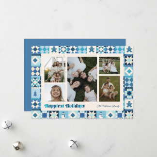 Patchwork Happiest Holidays Shades of Blue Holiday Card
