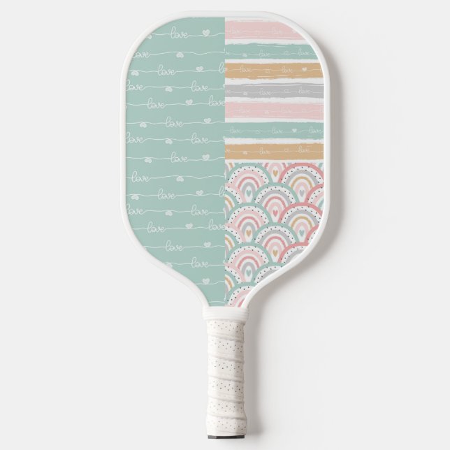 Patchwork Heart Rainbow Pastel - Pickleball Paddle (Front)