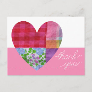 Patchwork Heart Thank You Postcard Customisable