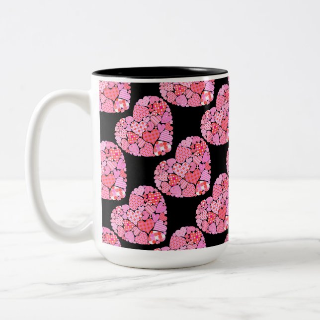 Patchwork Hearts Black Coffee Mug (Left)
