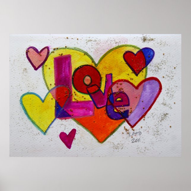 Patchwork Hearts Love Art Painting Poster Print (Front)