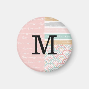 Patchwork Hearts Rainbow Monogram Pastel Magnet