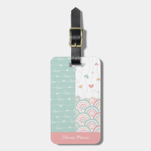 Patchwork Hearts Rainbow Pastel Kids Luggage Tag